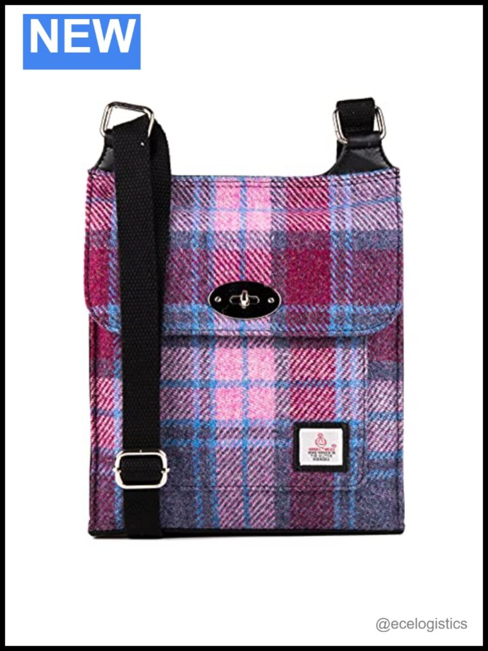 Satchel Bag Adjustable Cross Body Strap Harris Tweed Vegan Leather